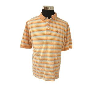 DUCK HEAD Men's Large Light Orange & Blue Striped Short Sleeve Golf Polo Shirt 